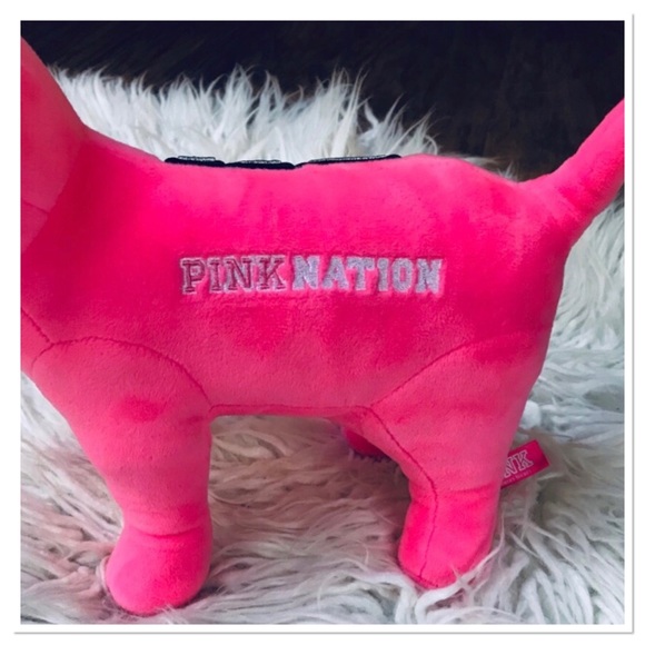 Victoria’s Secret PINK Plush Large Dog Hot Pink Embroidered Details - Picture 6 of 10